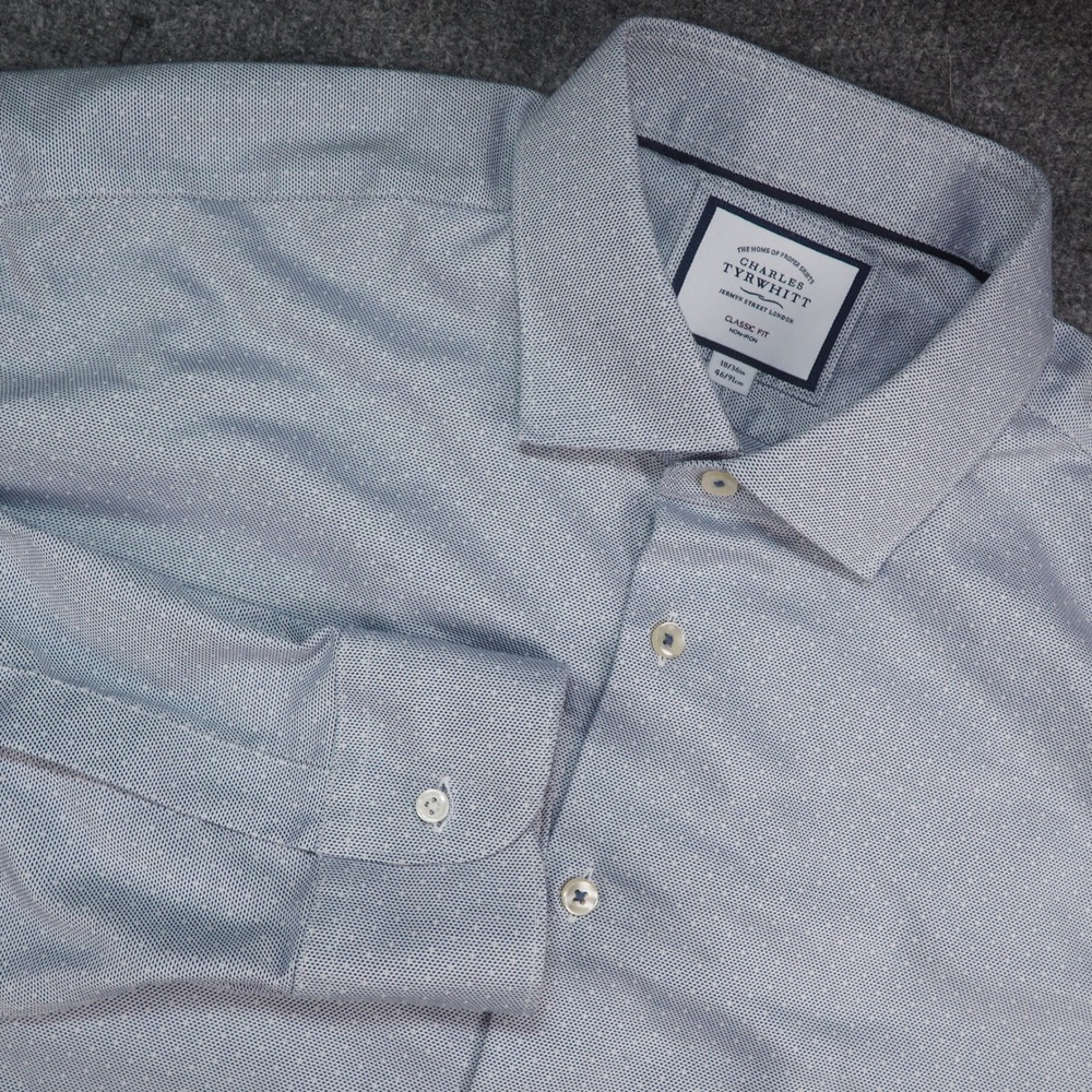 Charles Tyrwhitt Shirt Mens 18/36 Classic Fit Blue Polka Dot Dress Professional